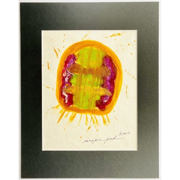 Escape Pod Original Art Encaustic Wax Painting Matted 11x14in Frame Ready - Picture 2 of 5